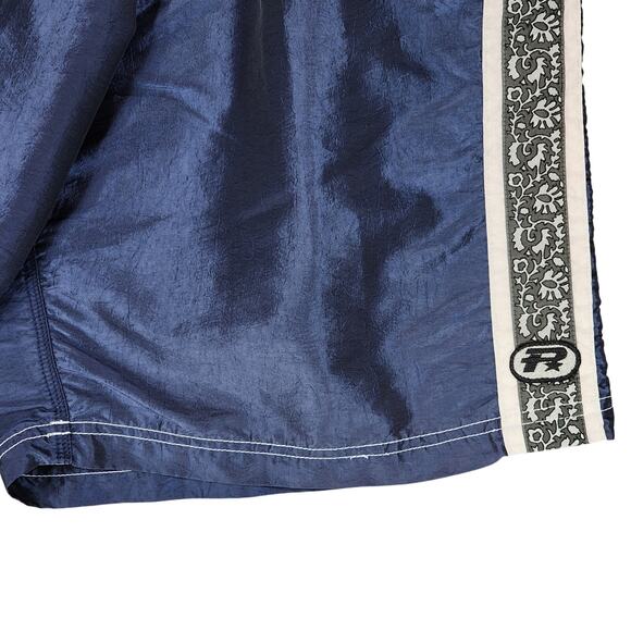 Vtg Pirate Board Shorts sz 34 Men Satin Navy Blue Nylon 90s Y2K Swim Trunks 9" - Picture 7 of 11
